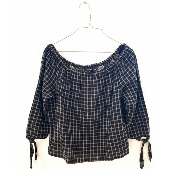 MADEWELL Windowpane plaid Off The Shoulder Top, S - Picture 7 of 11